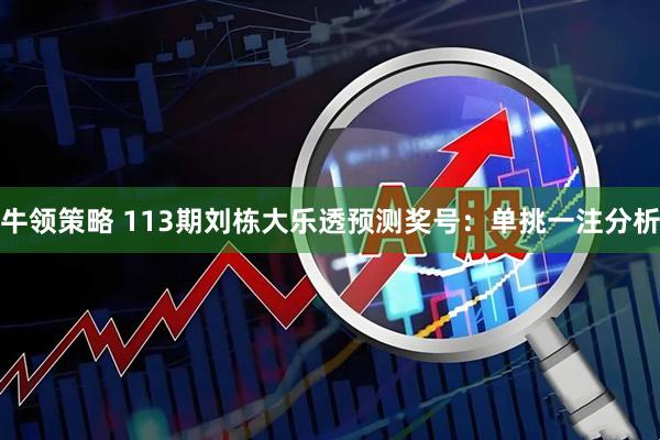 牛领策略 113期刘栋大乐透预测奖号：单挑一注分析